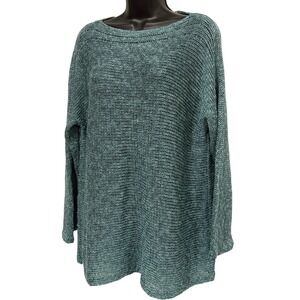 Poles Maison Women Sweater L Teal  Cotton Linen France Pullover NWT Boat Neck OS